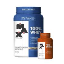 Combo 100% Whey Protein 900g e Cafeína Fire White 60 Caps - Max Titanium - Definição Muscular