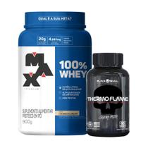 Combo 100% Whey Protein 900g e Cafeína Themo Flame 60 Tabs - Definição e Massa Muscular