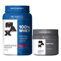 Combo 100% Whey Protein 900g e Creatina Monohidratada 150g - Max Titanium - Kit Massa Muscular