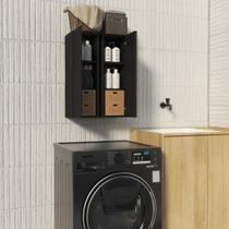 Combo 2 Armario Aereo Banheiro Cozinha Lavanderia De Madeira Suspenso 3 Prateleiras Branco ou Preto