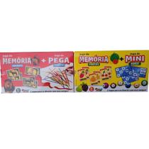Combo 2 Brinquedos (Pega Vareta C/21 + Jogo Memória Animais + Jogo Memória Frutas + Jogo Mini Bingo)