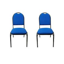 Combo 2 Cadeiras para Evento Empilhável com Reforço e Puxador encosto redondo estofado cor Azul