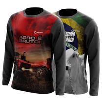 Combo 2 Camisas Agro Masculinas Manga Longa Proteção Uv Respirável Colheitadeira Milho Soja Boi