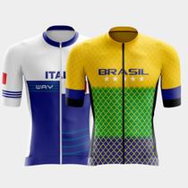 Combo 2 Camisas Premium de Ciclismo Masculinas Zíper Total 3 Bolsos Traseiros Proteção Uv Manga Curta