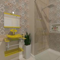 Combo 2 em 1 gabinete de vidro 45cm ac com cuba quadrada + torneira ibiza - amarelo Combo 2 em 1 gabinete de vidro 45cm ac com cuba quadrada + torneira ibiza - amarelo