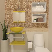 Combo 2 em 1 gabinete de vidro 45cm ac com cuba redonda + torneira algarve - amarelo