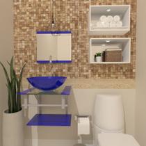 Combo 2 em 1 gabinete de vidro 45cm ac com cuba redonda + torneira algarve - azul escuro