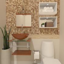 Combo 2 em 1 gabinete de vidro 45cm ac com cuba redonda + torneira algarve - dourado real