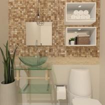 Combo 2 em 1 gabinete de vidro 45cm ac com cuba redonda + torneira algarve - incolor