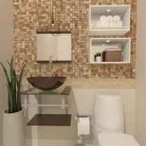 Combo 2 em 1 gabinete de vidro 45cm ac com cuba redonda + torneira algarve - marrom