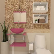 Combo 2 em 1 gabinete de vidro 45cm ac com cuba redonda + torneira algarve - rosa