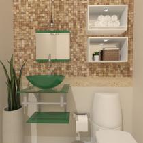 Combo 2 em 1 gabinete de vidro 45cm ac com cuba redonda + torneira algarve - verde