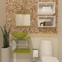 Combo 2 em 1 gabinete de vidro 45cm ac com cuba redonda + torneira algarve - verde oliva