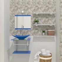 Combo 2 em 1 gabinete de vidro 45cm ac com cuba retangular - azul + torneira algarve