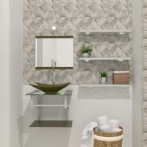 Combo 2 em 1 gabinete de vidro 45cm ac com cuba retangular - ouro envelhecido + torneira algarve