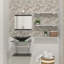 Combo 2 em 1 gabinete de vidro 45cm ac com cuba retangular - preto + torneira algarve