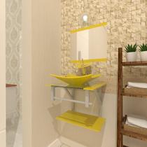 Combo 2 em 1 gabinete de vidro 45cm ac com cuba retangular + torneira ibiza - amarelo Combo 2 em 1 gabinete de vidro 45cm ac com cuba retangular + torneira ibiza - amarelo