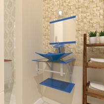 Combo 2 em 1 gabinete de vidro 45cm ac com cuba retangular + torneira ibiza - azul