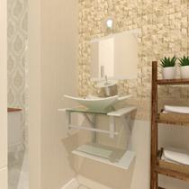 Combo 2 em 1 gabinete de vidro 45cm ac com cuba retangular + torneira ibiza - branco