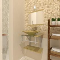 Combo 2 em 1 gabinete de vidro 45cm ac com cuba retangular + torneira ibiza - champanhe