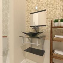 Combo 2 em 1 gabinete de vidro 45cm ac com cuba retangular + torneira ibiza - preto