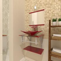 Combo 2 em 1 gabinete de vidro 45cm ac com cuba retangular + torneira ibiza - vermelho cereja Combo 2 em 1 gabinete de vidro 45cm ac com cuba retangular + torneira ibiza - vermelho cereja