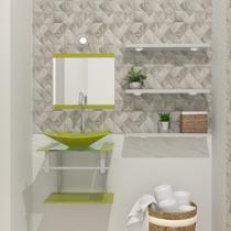 Combo 2 em 1 gabinete de vidro 45cm ac com cuba retangular - verde oliva + torneira algarve