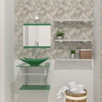 Combo 2 em 1 gabinete de vidro 45cm ac com cuba retangular - verde + torneira algarve