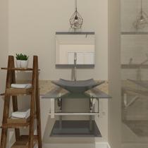 Combo 2 em 1 gabinete de vidro 45cm iq inox com cuba quadrada - prata + torneira algarve