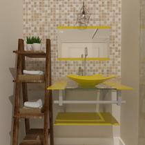 Combo 2 em 1 gabinete de vidro 60cm ac com cuba quadrada + torneira algarve - amarelo