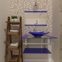 Combo 2 em 1 gabinete de vidro 60cm ac com cuba quadrada + torneira algarve - azul escuro Combo 2 em 1 gabinete de vidro 60cm ac com cuba quadrada + torneira algarve - azul escuro