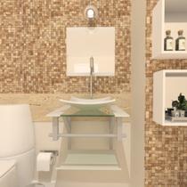 Combo 2 em 1 gabinete de vidro 60cm ac com cuba quadrada + torneira algarve - branco