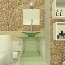 Combo 2 em 1 gabinete de vidro 60cm ac com cuba quadrada + torneira algarve - incolor