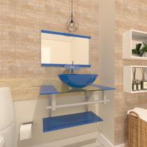 Combo 2 em 1 gabinete de vidro 60cm ac com cuba redonda + torneira ibiza - azul