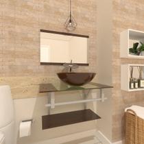 Combo 2 em 1 gabinete de vidro 60cm ac com cuba redonda + torneira ibiza - marrom