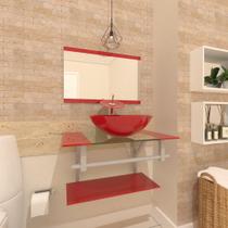 Combo 2 em 1 gabinete de vidro 60cm ac com cuba redonda + torneira ibiza - vermelho ferrari