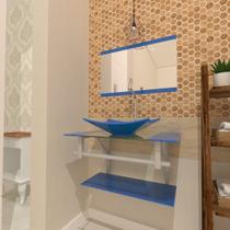 Combo 2 em 1 gabinete de vidro 60cm ac com cuba retangular + torneira algarve - azul