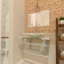 Combo 2 em 1 gabinete de vidro 60cm ac com cuba retangular + torneira algarve - branco