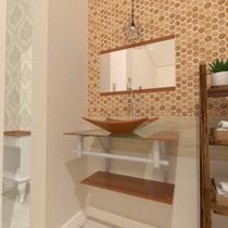 Combo 2 em 1 gabinete de vidro 60cm ac com cuba retangular + torneira algarve - dourado real