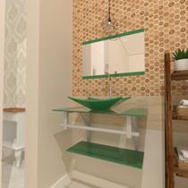 Combo 2 em 1 gabinete de vidro 60cm ac com cuba retangular + torneira algarve - verde