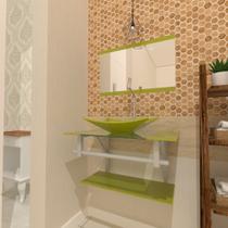 Combo 2 em 1 gabinete de vidro 60cm ac com cuba retangular + torneira algarve - verde oliva