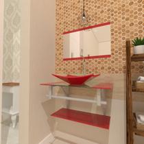 Combo 2 em 1 gabinete de vidro 60cm ac com cuba retangular + torneira algarve - vermelho ferrari