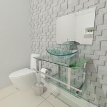 Combo 2 em 1 gabinete de vidro 60cm iq inox com cuba oval + torneira ibiza - incolor