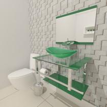 Combo 2 em 1 gabinete de vidro 60cm iq inox com cuba oval + torneira ibiza - verde