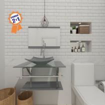 Combo 2 em 1 gabinete de vidro 60cm iq inox com cuba quadrada + torneira algarve - prata