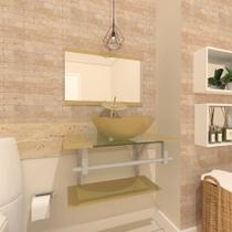 Combo 2 em 1 gabinete de vidro 60cm iq inox com cuba redonda + torneira ibiza - champanhe