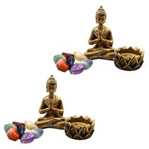 Combo 2 Estátuas de Buda + 2 Castiçais + 2 kits de 7 Pedras dos chakras - Mandala de Luz