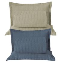 Combo 2 Kit Cobre Leito Colcha Monaco Queen Dupla Face - Cáqui - Azul - 100% Poliéster