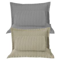 Combo 2 Kit Cobre Leito Colcha Monaco Queen Dupla Face - Cinza - Cáqui