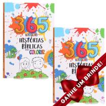 Combo 2 Livros 365 Histórias Bíblicas para Colorir Infantil Crianças Crianças Infantil Evangélico Filhos Meninos Bebê Cristão Família Gospel Igreja - Presente Aniversário História Bíblica Barato
